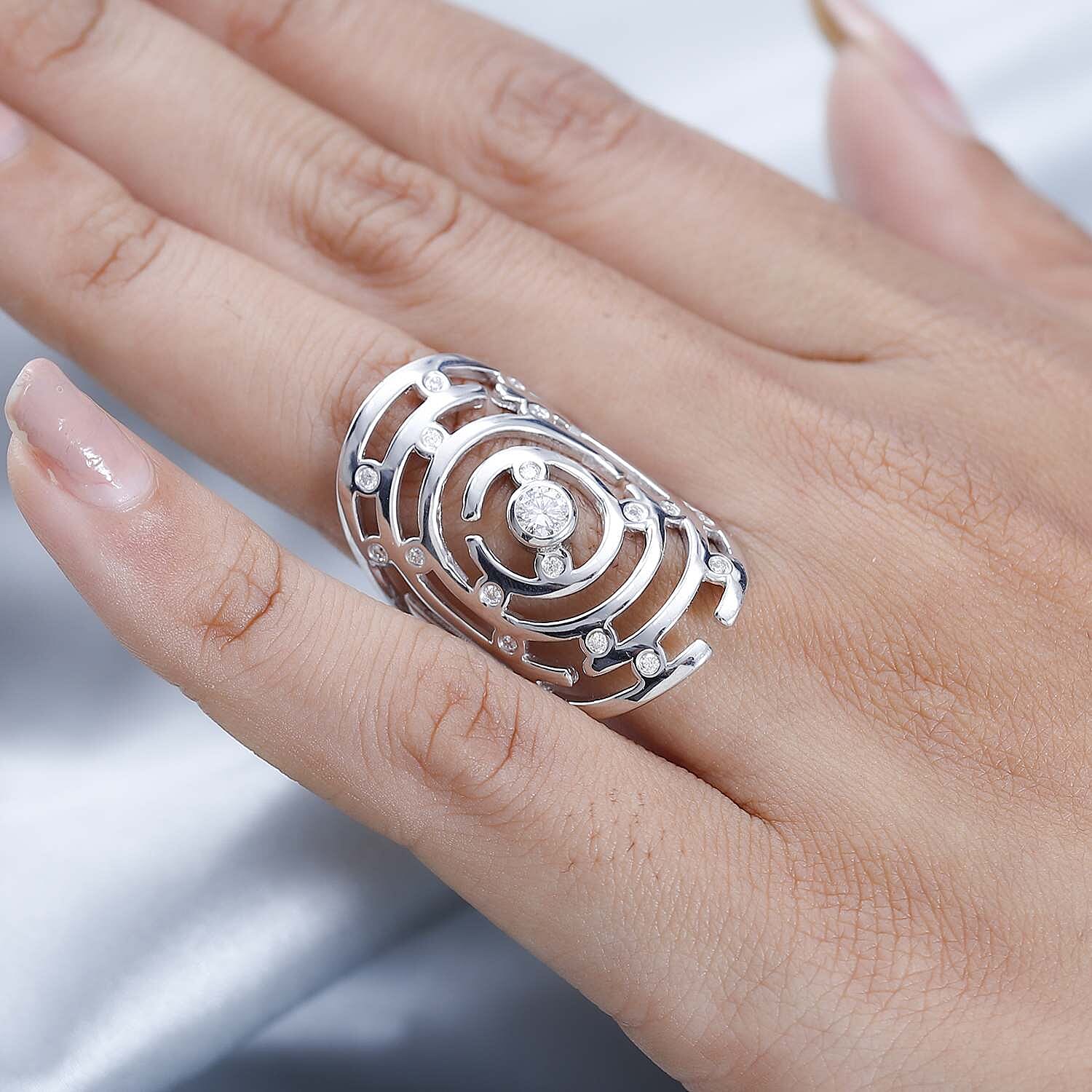 Moissanite Maze Ring in Platinum Overlay Sterling Silver, Silver Wt 7.20 GM