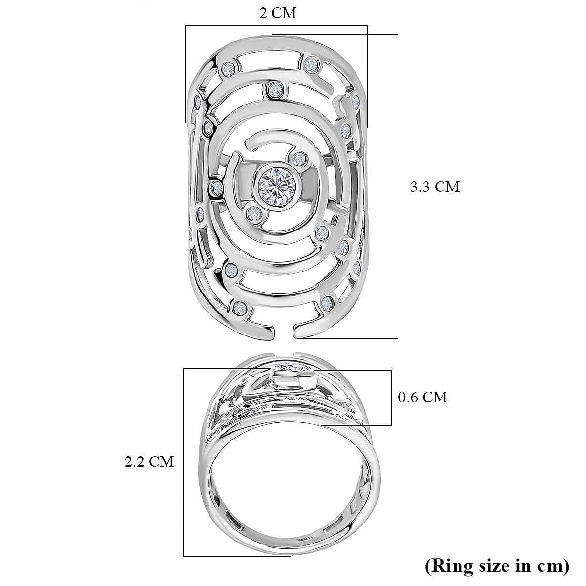Moissanite Maze Ring in Platinum Overlay Sterling Silver, Silver Wt 7.20 GM