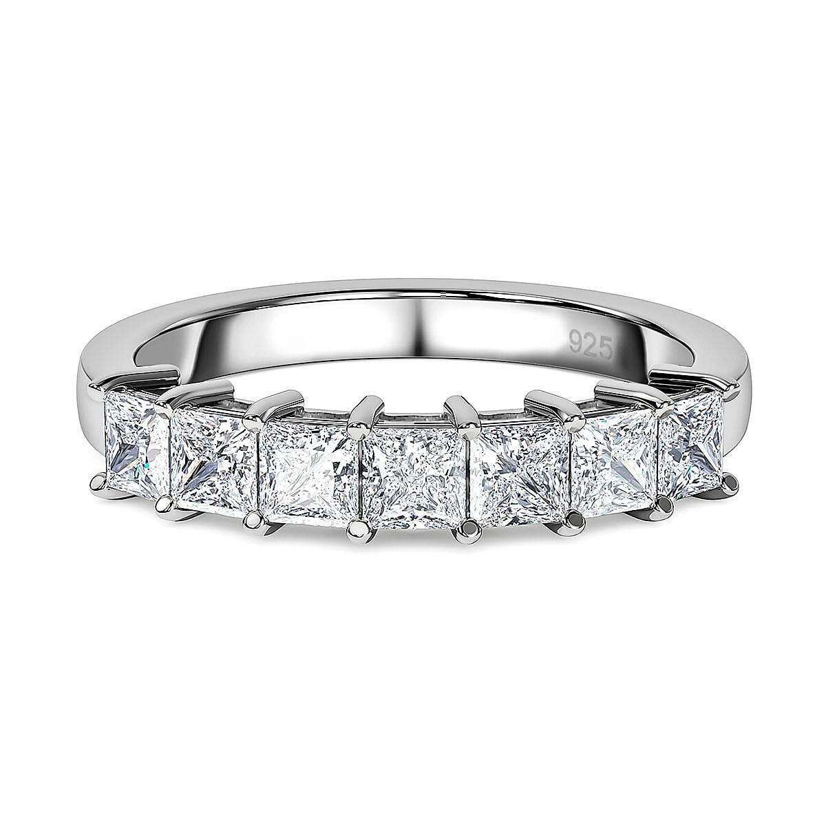 Moissanite 7 Stone Ring in Platinum Overlay Sterling Silver 1.68 Ct.