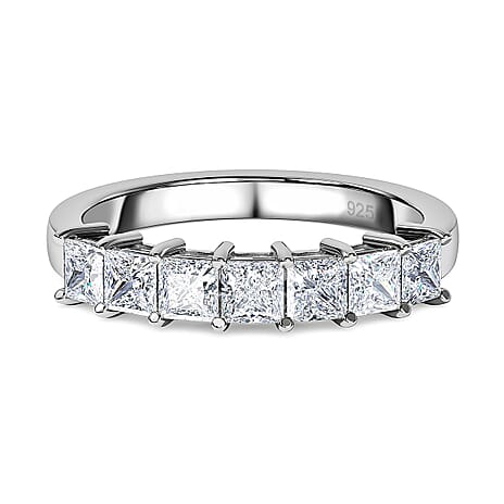 Moissanite 7 Stone Ring in Platinum Overlay Sterling Silver 1.68 Ct.