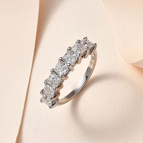 Moissanite 7 Stone Ring in Platinum Overlay Sterling Silver 1.68 Ct.