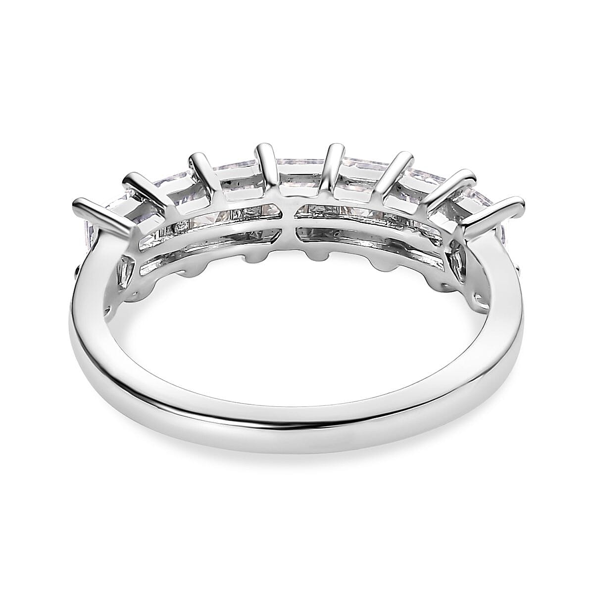 Moissanite 7 Stone Ring in Platinum Overlay Sterling Silver 1.68 Ct.