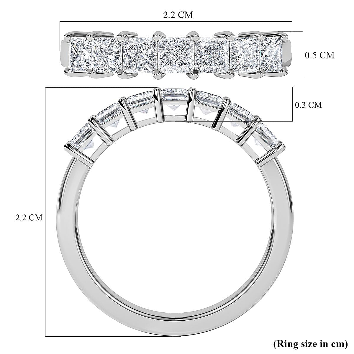 Moissanite 7 Stone Ring in Platinum Overlay Sterling Silver 1.68 Ct.