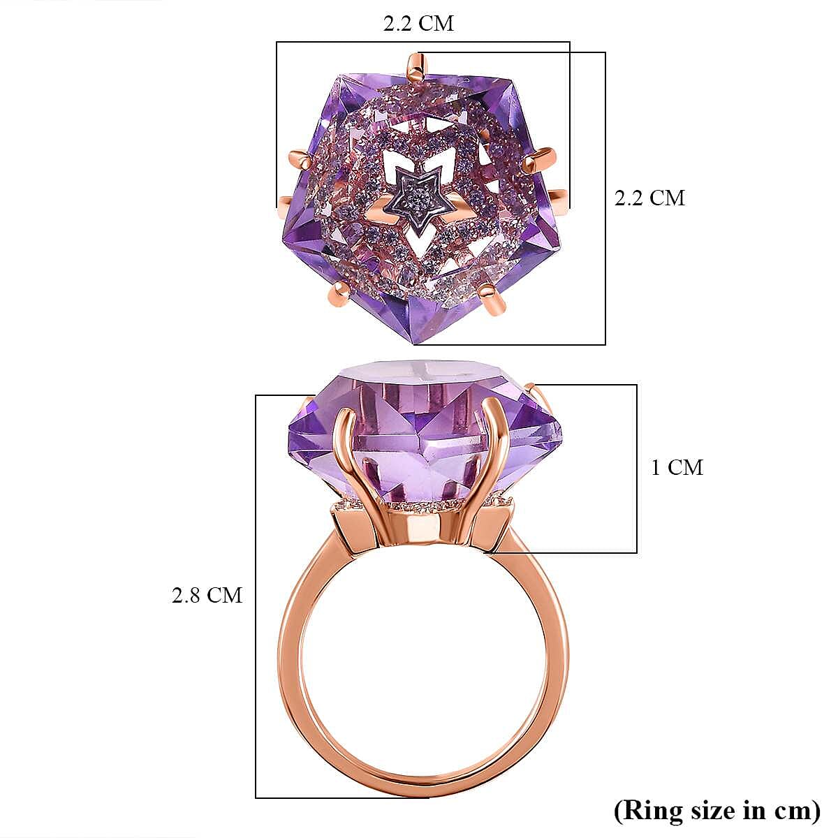 GP Celestial Dream Collection - Pink Amethyst & Natural Zircon Ring in 18K Vermeil RG Plated Sterling Silver 18.80 Ct