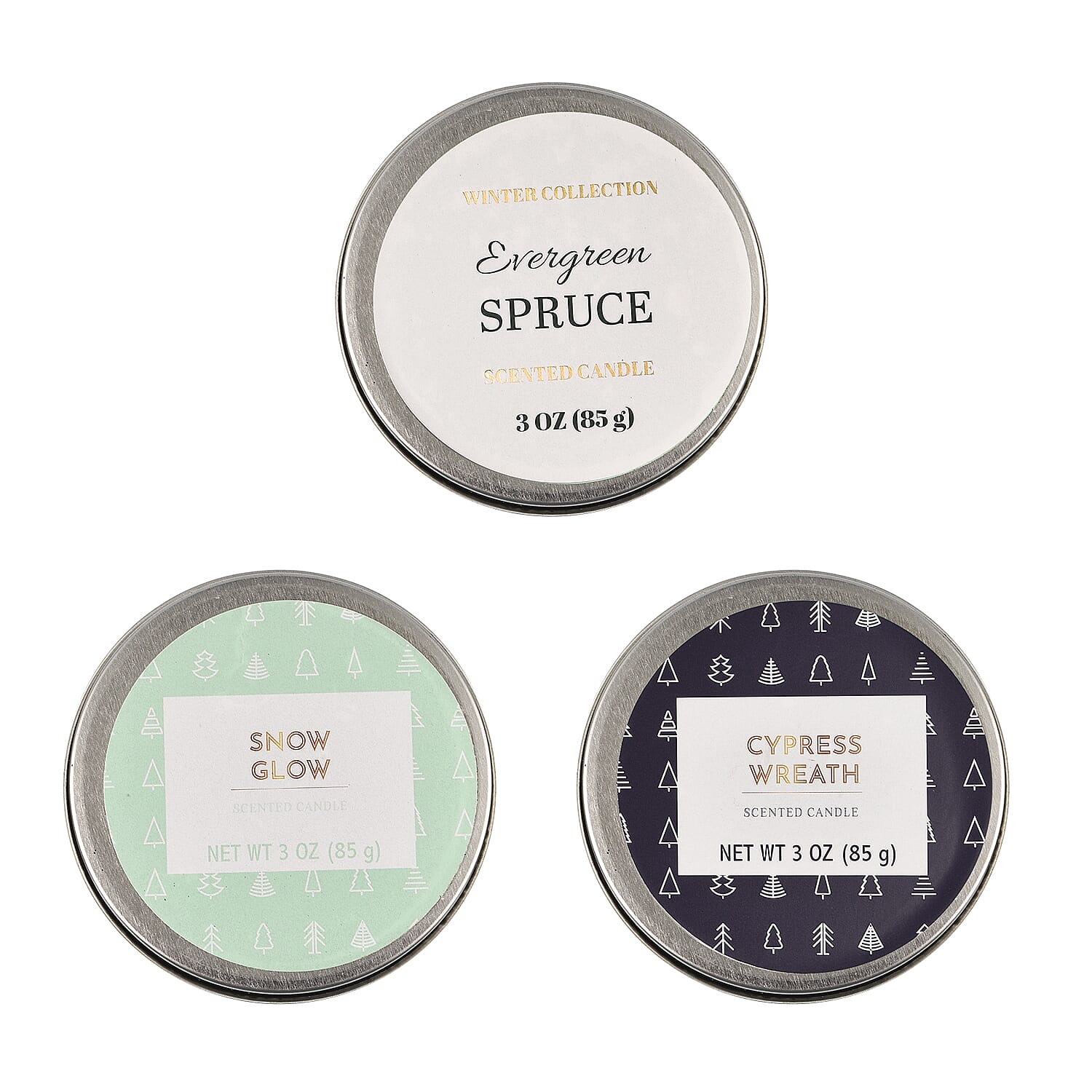 Set of 3 Candle Tins - Nordic (3x85 Gms) (Evergreen Spruce, Cypress Wreath, Snow Glow)