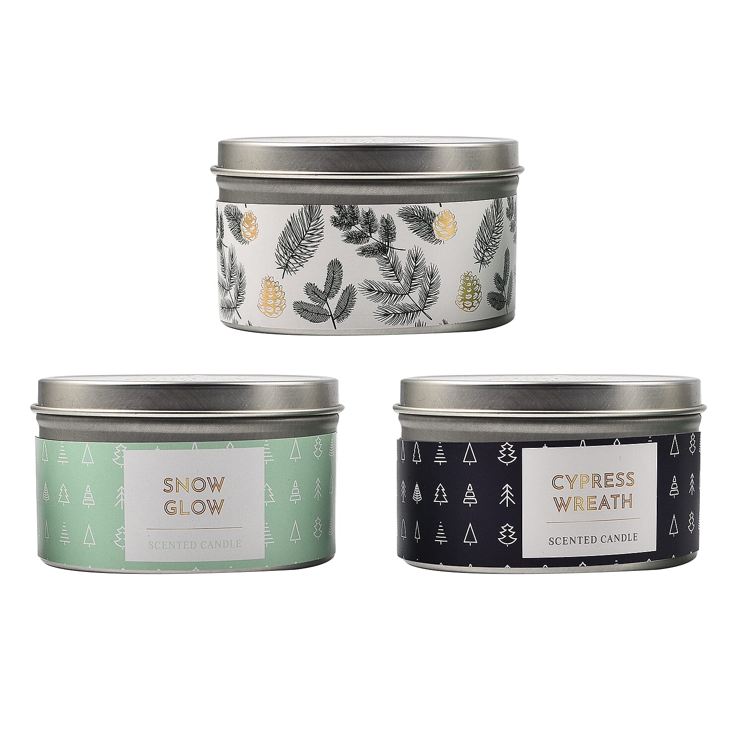 Set of 3 Candle Tins - Nordic (3x85 Gms) (Evergreen Spruce, Cypress Wreath, Snow Glow)