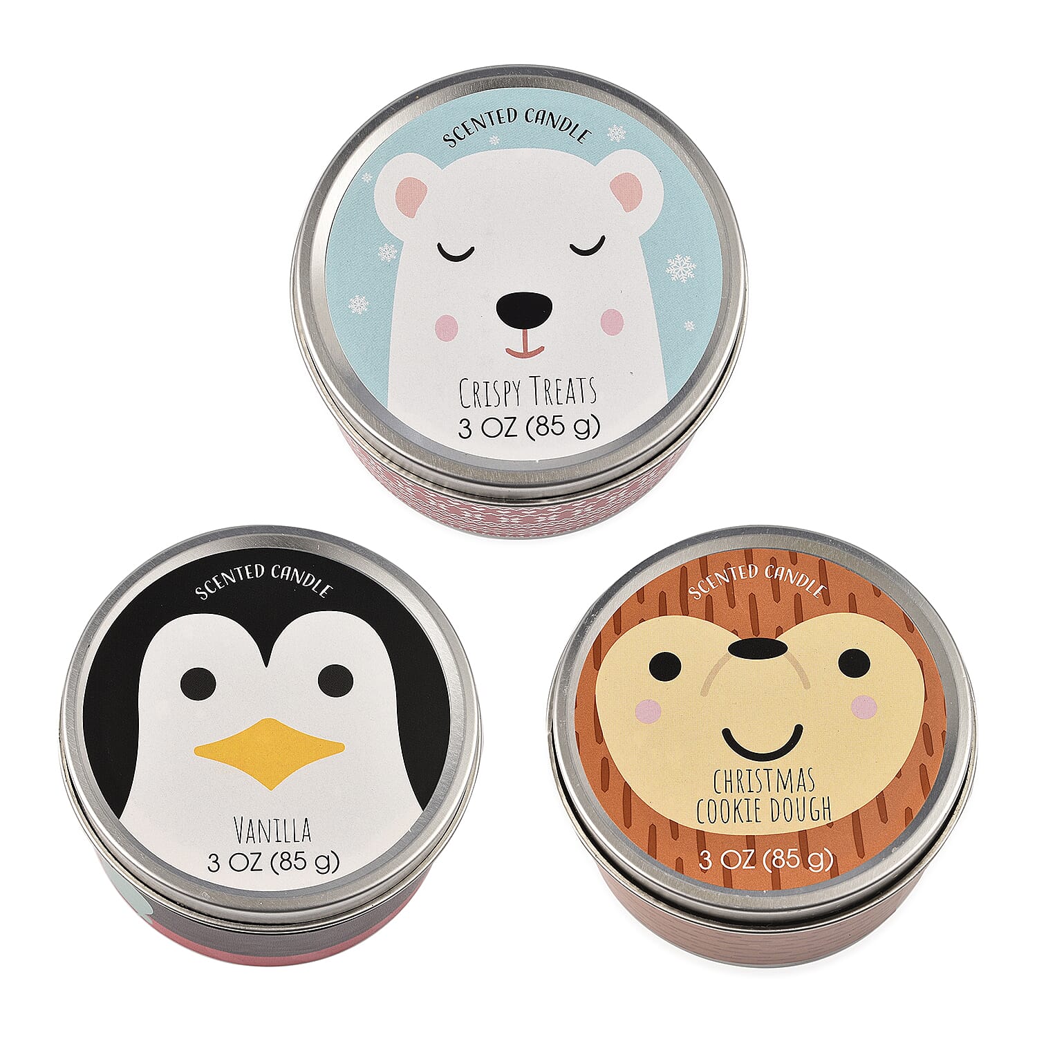 Pack of 3 Tin Candles - Critters (Crispy, Vanilla, Cooky Dough)