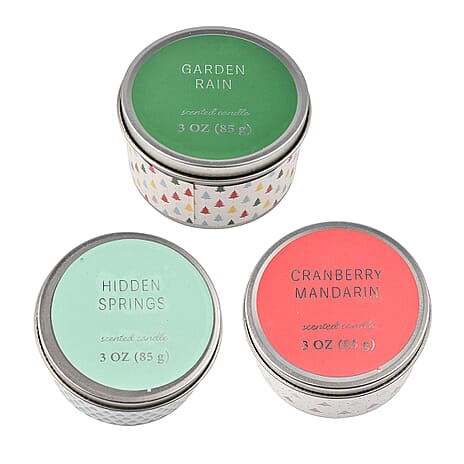 Pack of 3 Tin Candles - Trees (Cranberry, Hidden Springs, Garden Rain)