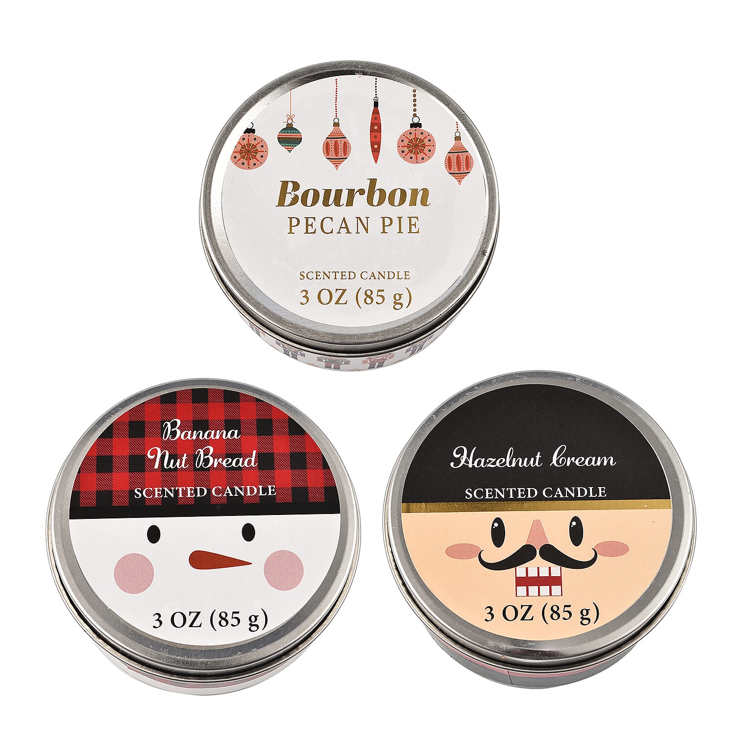 Set of 3  Candle Tins (3 x 85gm) - Nutcracker (Banana Nut Bread, Pecan Pie, Hazlenut Cream)