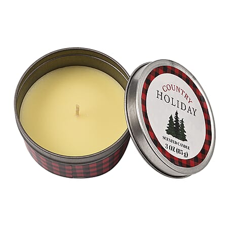 Pack of 3 Tin Candles - Plaid (Country Holiday, Evergreen Spruce, Alpine Forest)