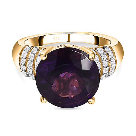 African Amethyst, White Zircon Ring in 18K Vermeil Yellow Gold Plated Sterling Silver 5.90 ct  5.451  Ct.