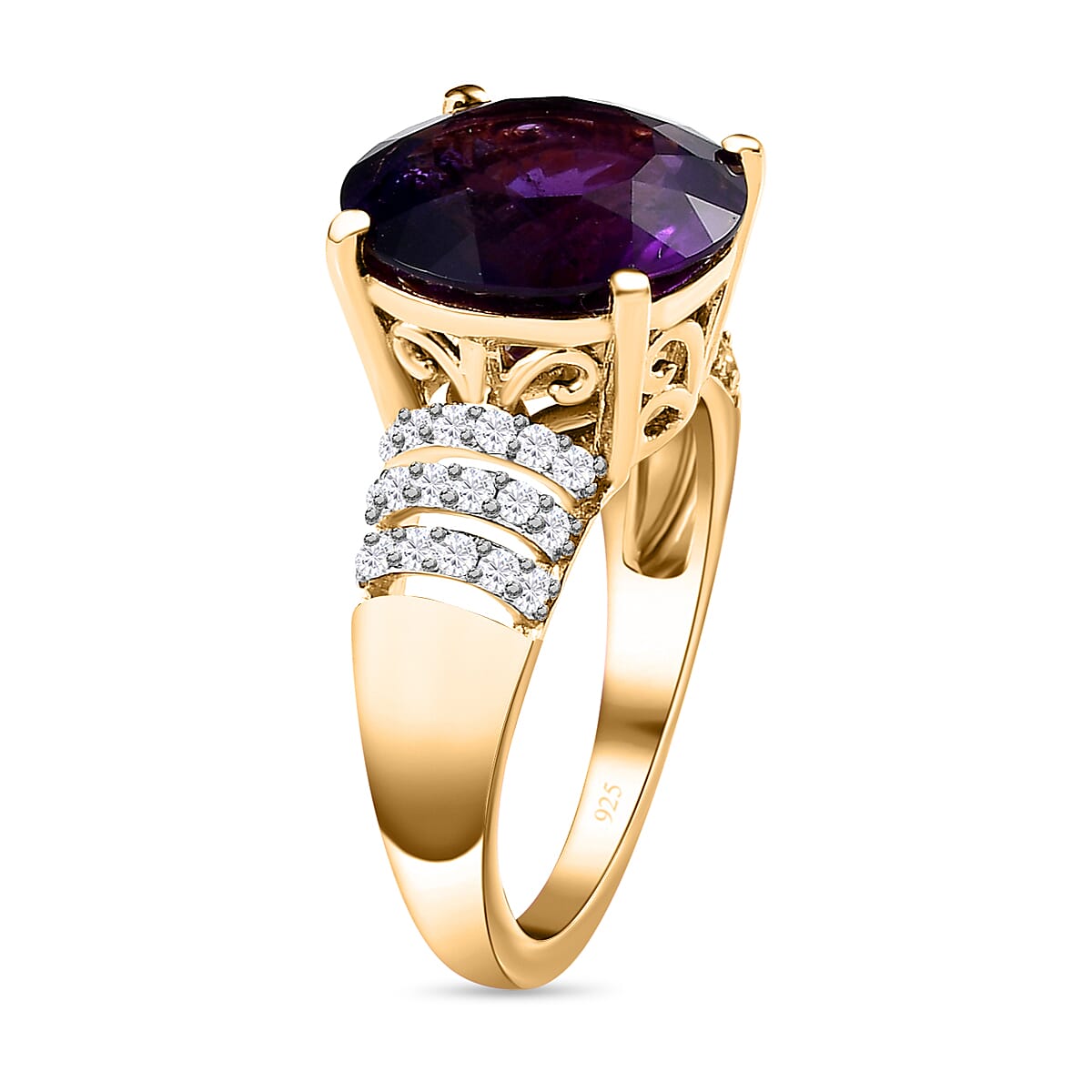 Amethyst & Natural Zircon Ring in 18K Vermeil Yellow Gold Plated Sterling Silver 5.45 Ct