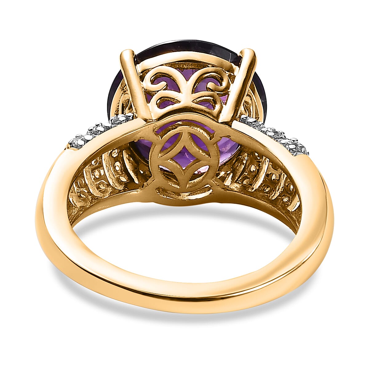 Amethyst & Natural Zircon Ring in 18K Vermeil Yellow Gold Plated Sterling Silver 5.45 Ct