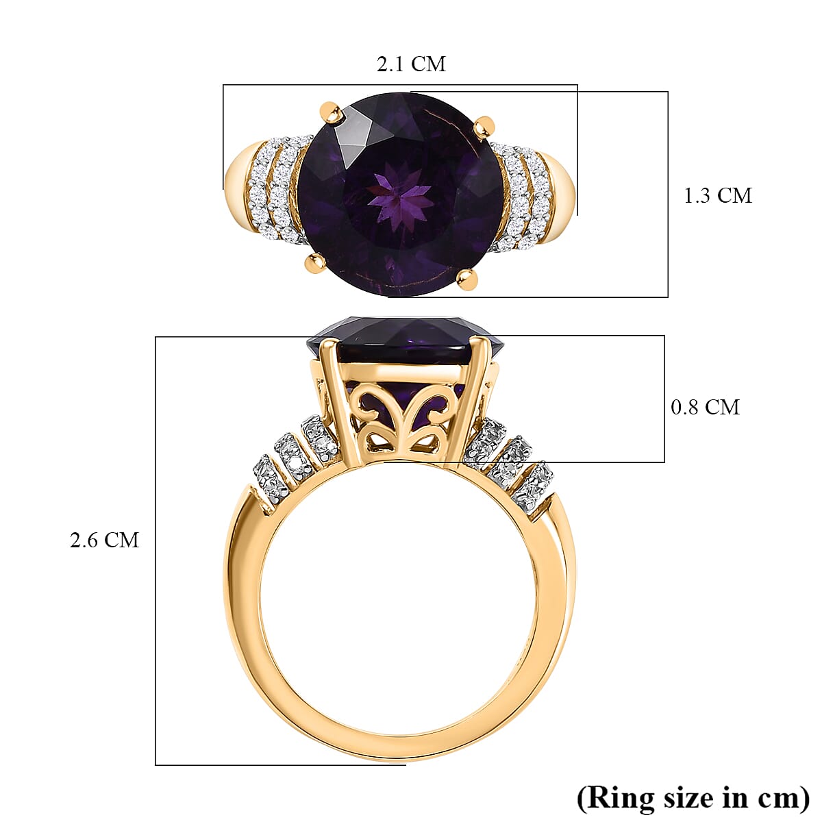 Amethyst & Natural Zircon Ring in 18K Vermeil Yellow Gold Plated Sterling Silver 5.45 Ct