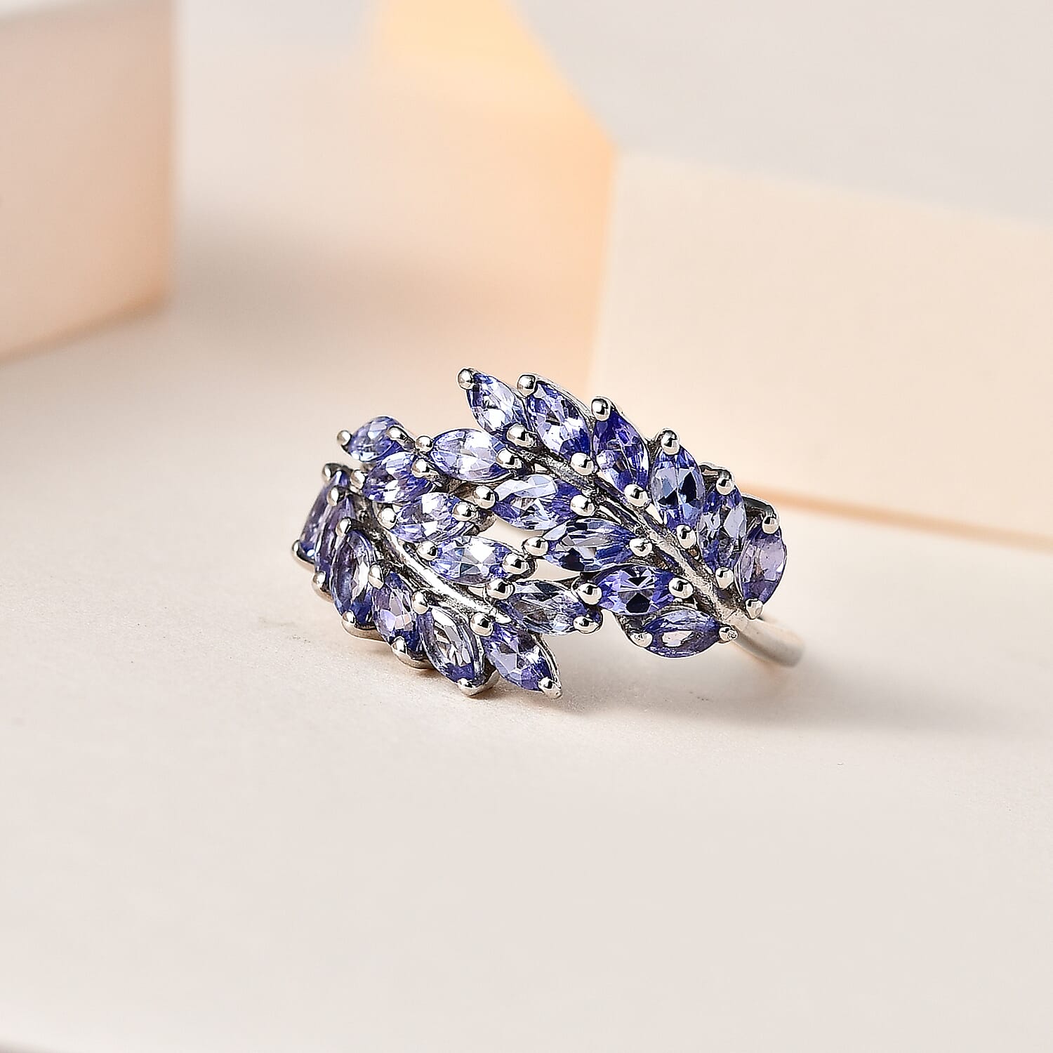 Tanzanite Leaf Bypass Ring in Platinum Overlay Sterling Silver 2.00 Ct