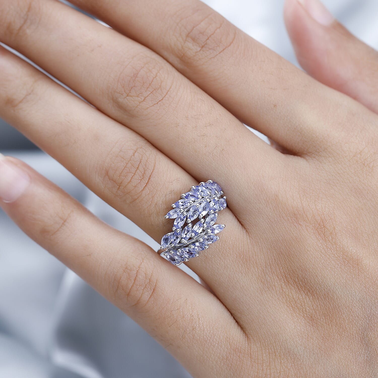 Tanzanite Leaf Bypass Ring in Platinum Overlay Sterling Silver 2.00 Ct