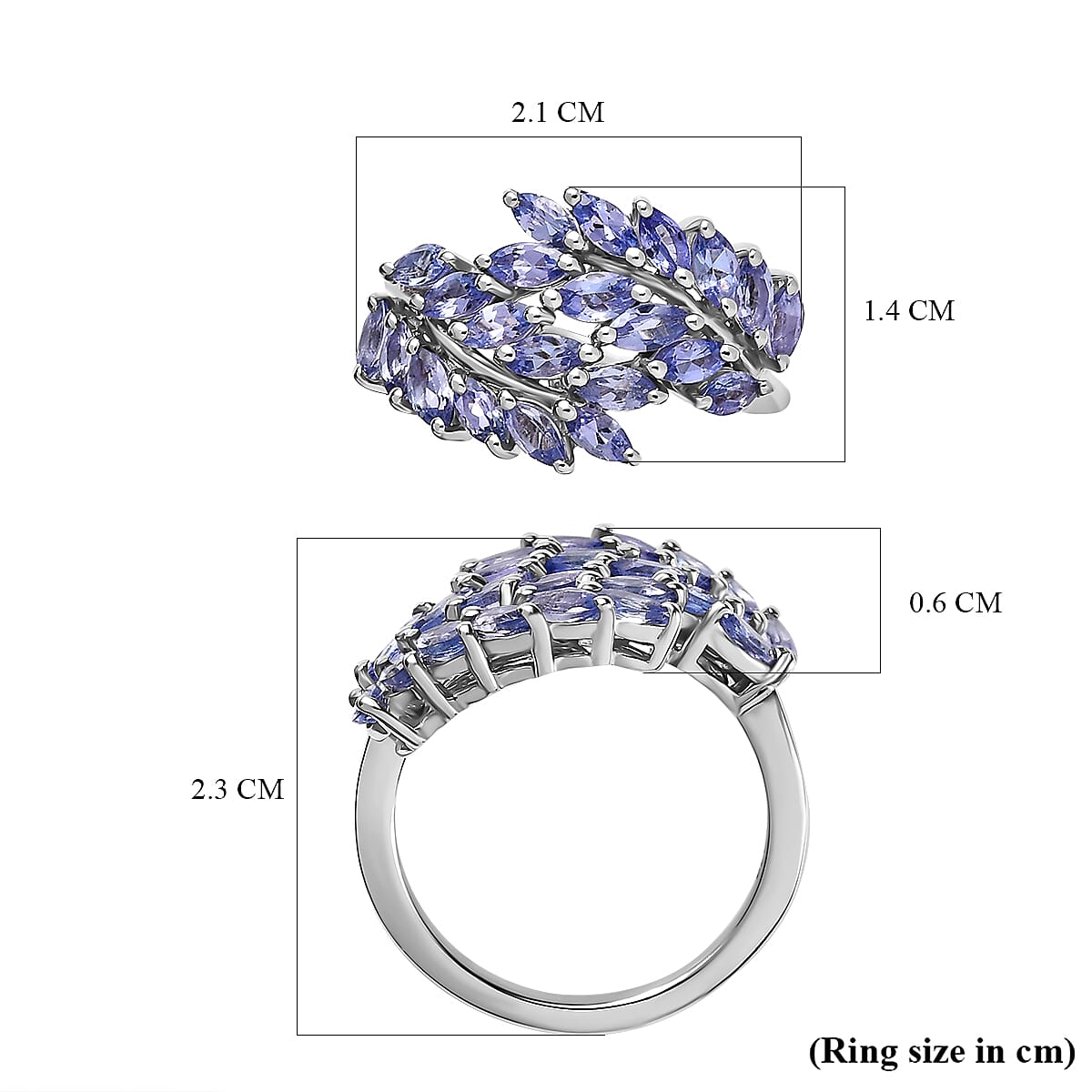 Tanzanite Leaf Bypass Ring in Platinum Overlay Sterling Silver 2.00 Ct