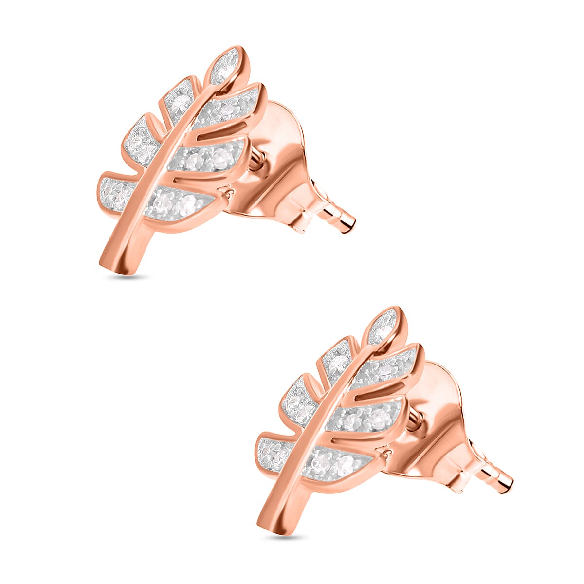 Diamond Leaf Dangle Earrings in 18K Vermeil RG Plated Sterling Silver 0.11 Ct