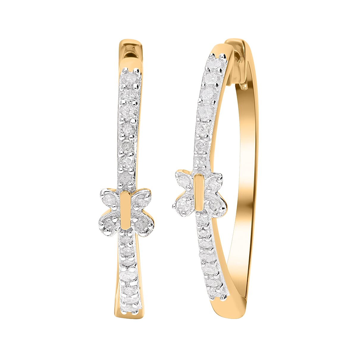 Diamond Hoop Earrings in 18K Vermeil Yellow Gold Plated Sterling Silver, Silver Wt. 6.30 Gms.