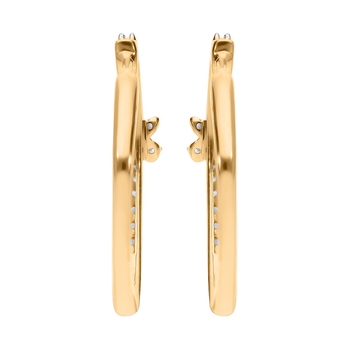 Diamond Hoop Earrings in 18K Vermeil Yellow Gold Plated Sterling Silver, Silver Wt. 6.30 Gms.