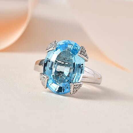 Collectors Edition- Skyblue Topaz & Natural Zircon Ring in Platinum Overlay Sterling Silver 12.70 Ct.