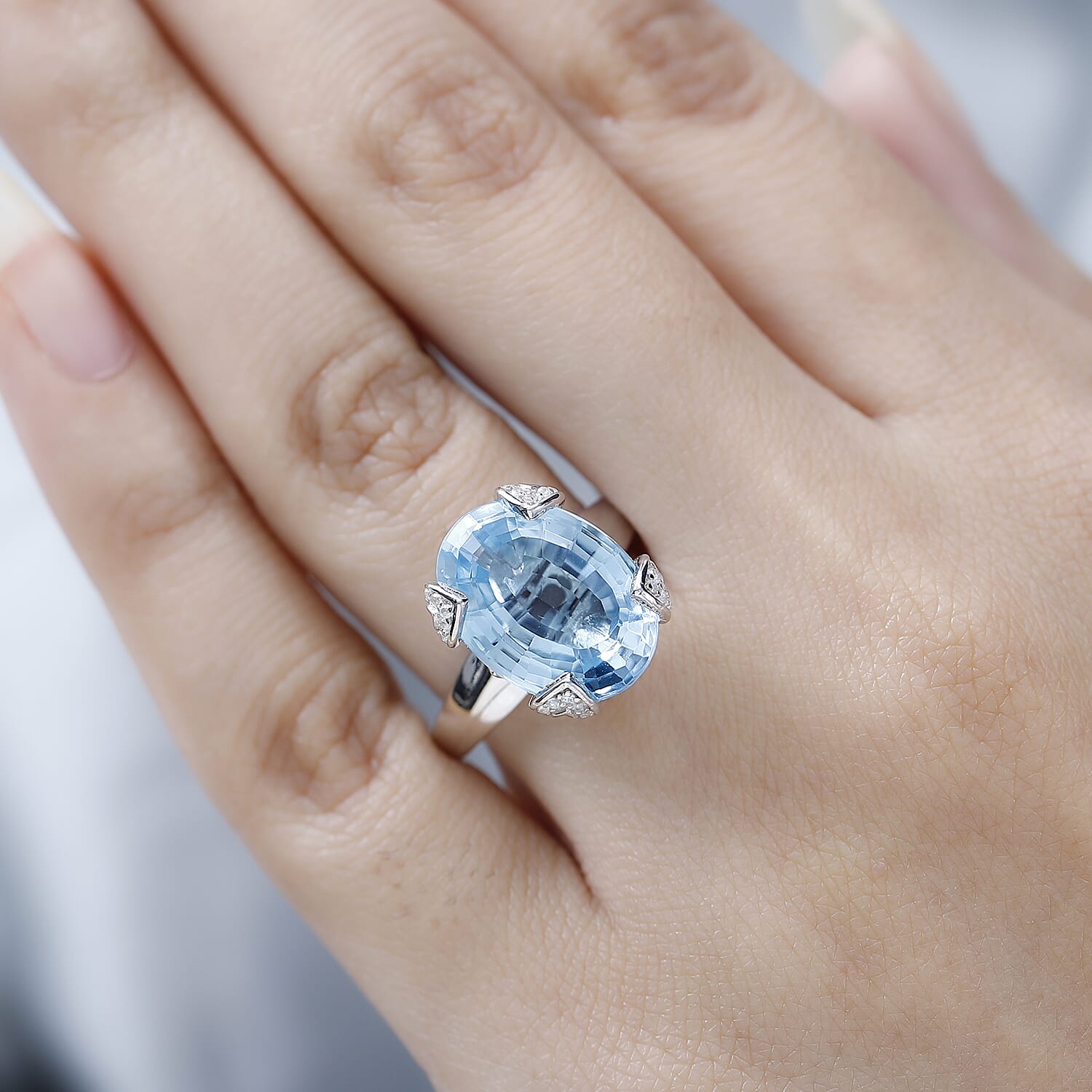 Collectors Edition- Skyblue Topaz & Natural Zircon Ring in Platinum Overlay Sterling Silver 12.70 Ct.