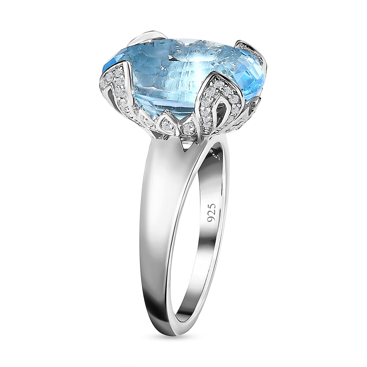 Collectors Edition- Skyblue Topaz & Natural Zircon Ring in Platinum Overlay Sterling Silver 12.70 Ct.