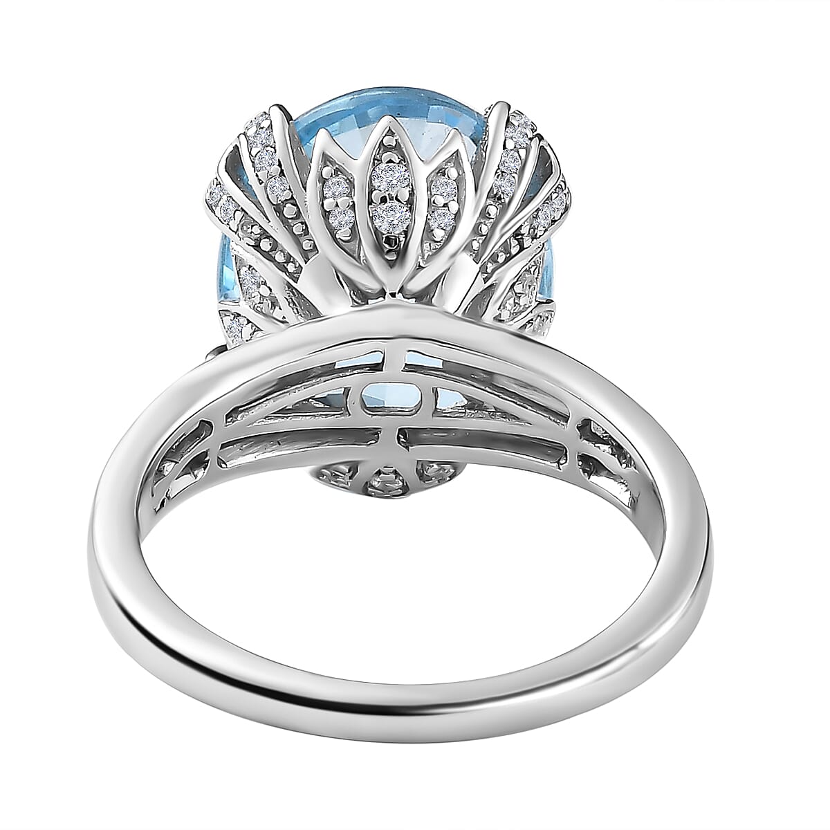 Collectors Edition- Skyblue Topaz & Natural Zircon Ring in Platinum Overlay Sterling Silver 12.70 Ct.