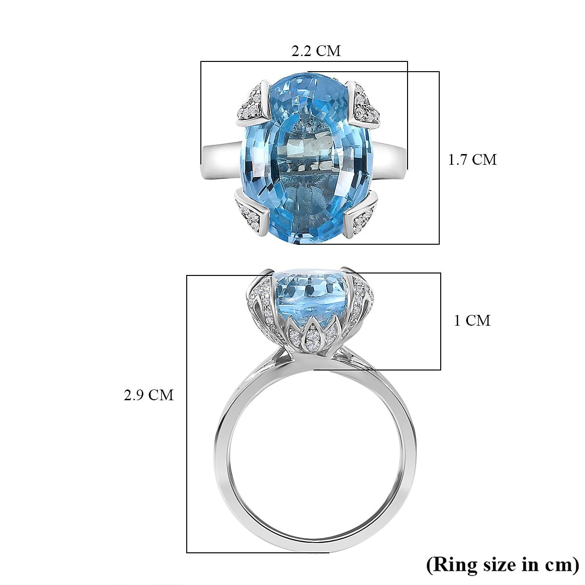 Collectors Edition- Skyblue Topaz & Natural Zircon Ring in Platinum Overlay Sterling Silver 12.70 Ct.