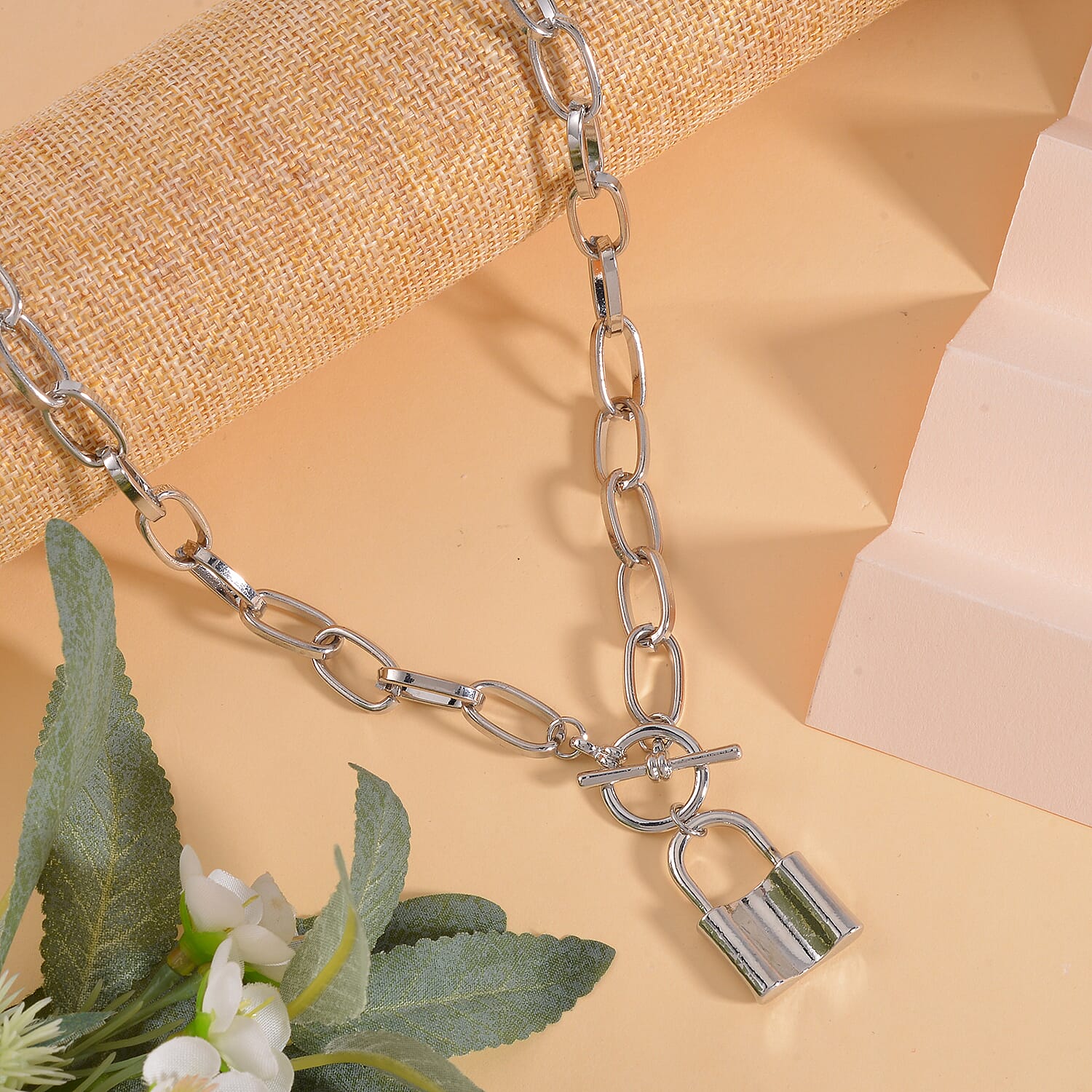 Designer Inspired - Toggle Paperclip Chain Padlock Necklace (Size - 20) With T-Bar Clasp