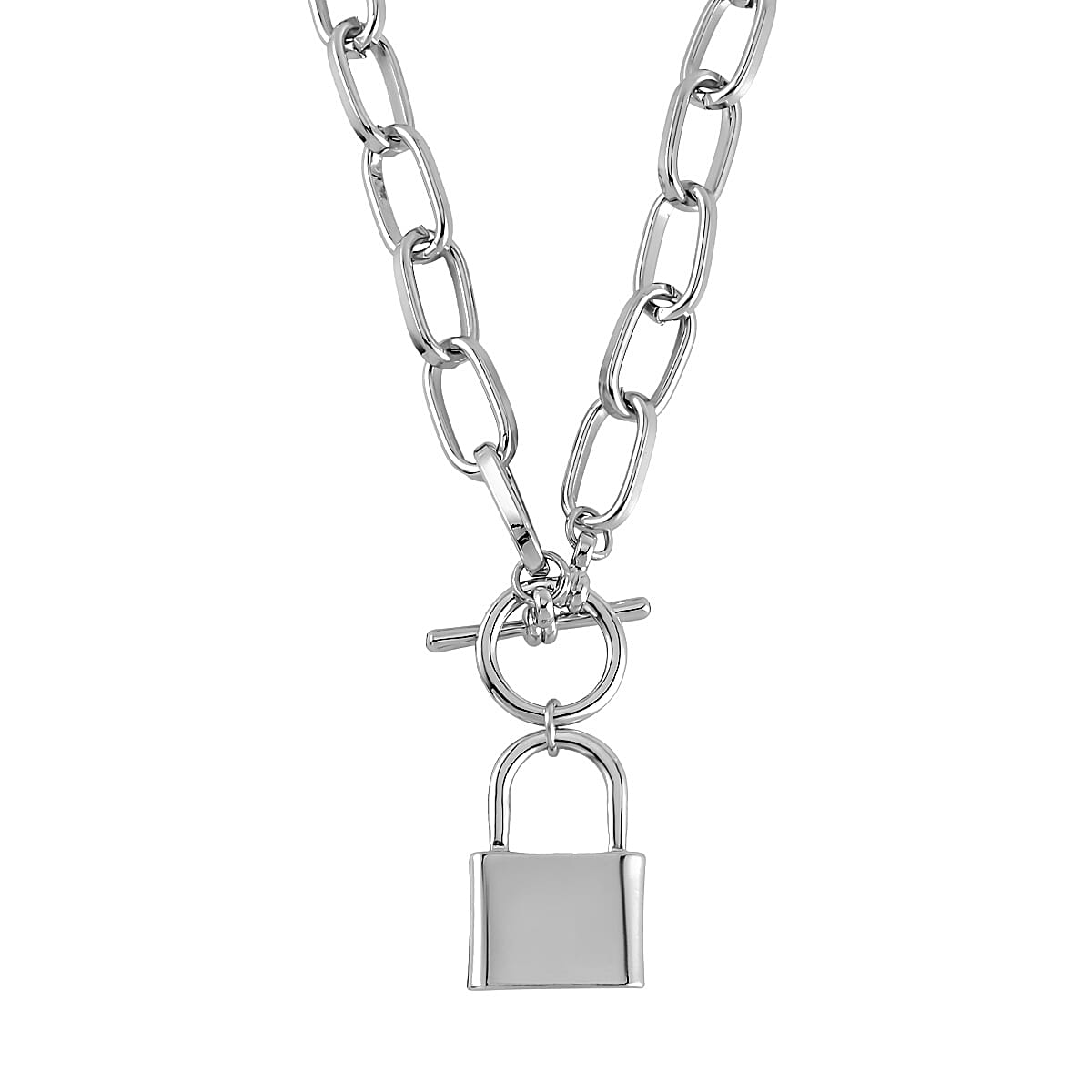 Designer Inspired - Toggle Paperclip Chain Padlock Necklace (Size - 20) With T-Bar Clasp