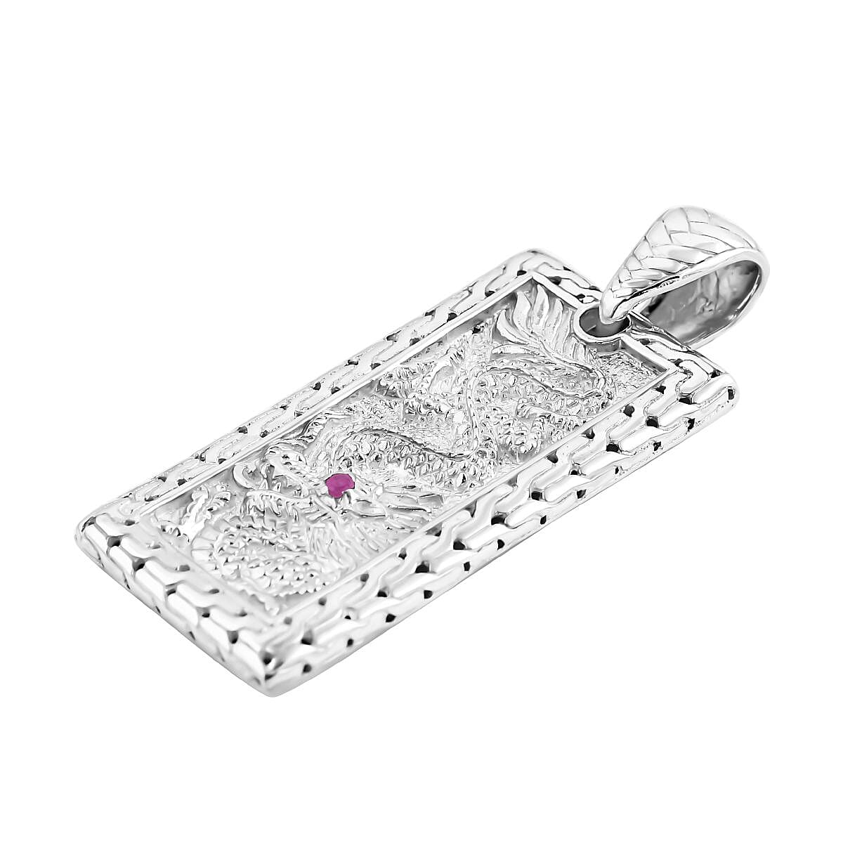 Royal Bali Majapahit Collection - African Ruby Tag Pendant in Sterling Silver, Silver Wt. 18 Gms