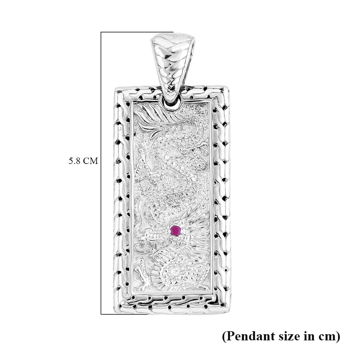 Royal Bali Majapahit Collection - African Ruby Tag Pendant in Sterling Silver, Silver Wt. 18 Gms