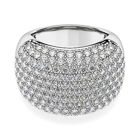 Moissanite Dome Ring in Platinum Overlay Sterling Silver 5.00 Ct