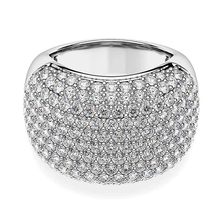 Moissanite Dome Ring in Platinum Overlay Sterling Silver 5.00 Ct