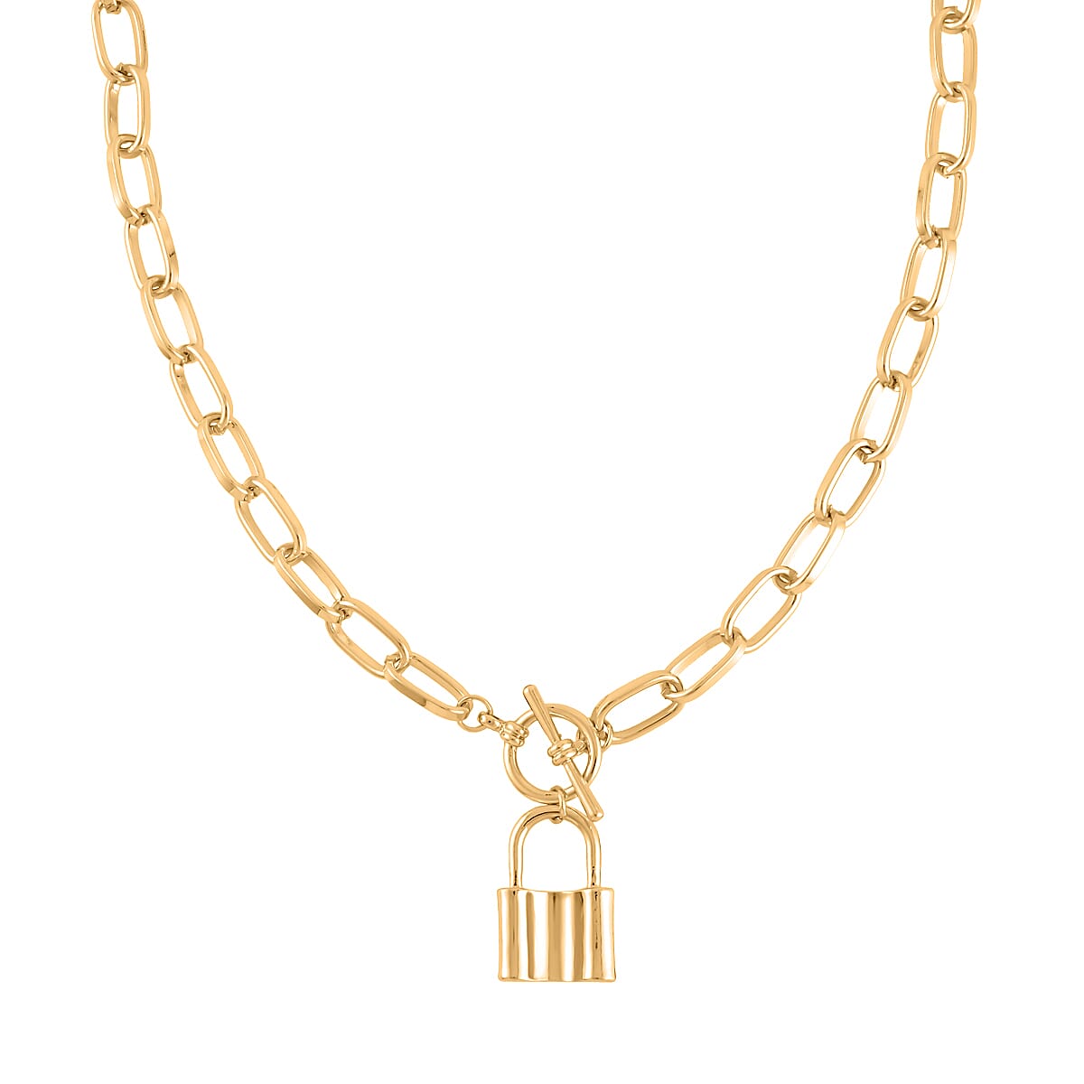 Designer Inspired - Toggle Paperclip Chain Padlock Necklace (Size - 20) WIth T-Bar Clasp in Yellow Gold Tone
