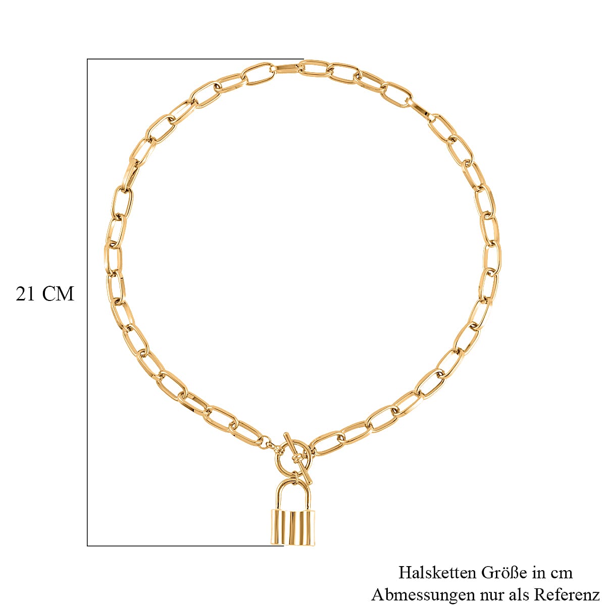 Designer Inspired - Toggle Paperclip Chain Padlock Necklace (Size - 20) WIth T-Bar Clasp in Yellow Gold Tone