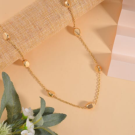 Designer Inspired - Pebble Station Necklace (Size - 29-2.50 Ext) in Yellow Gold Tone