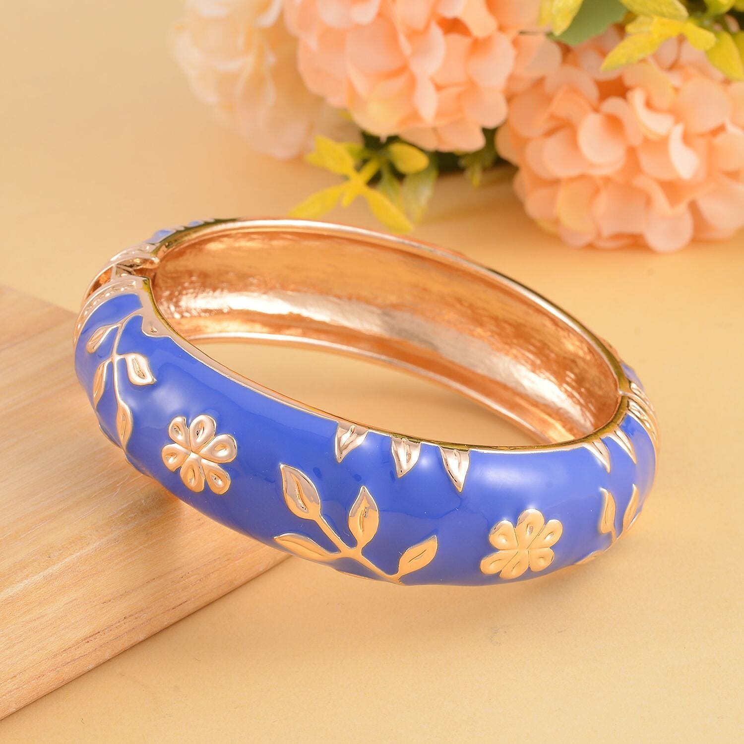 Designer Inspired - Enamelled Floral Blue Bangle (Size - 7.5)