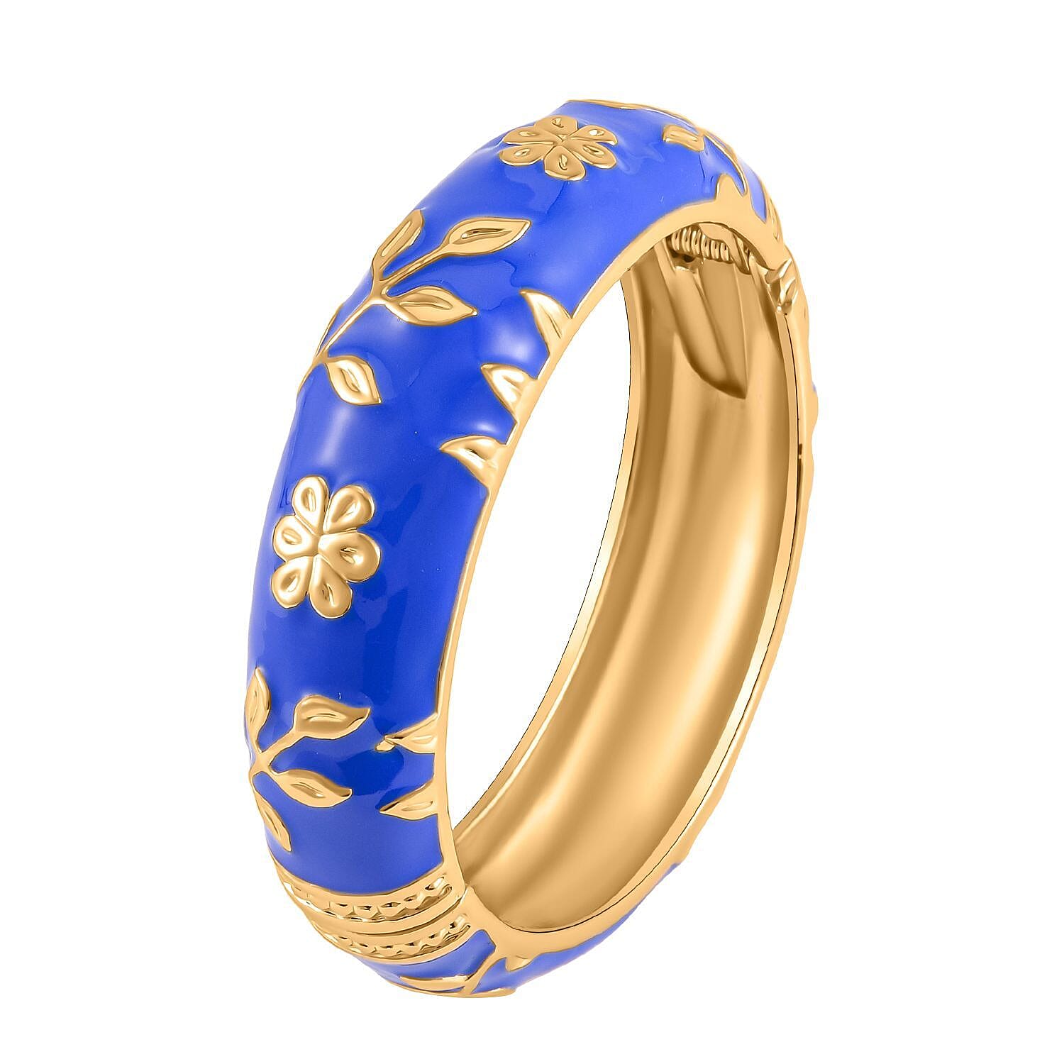 Designer Inspired - Enamelled Floral Blue Bangle (Size - 7.5)