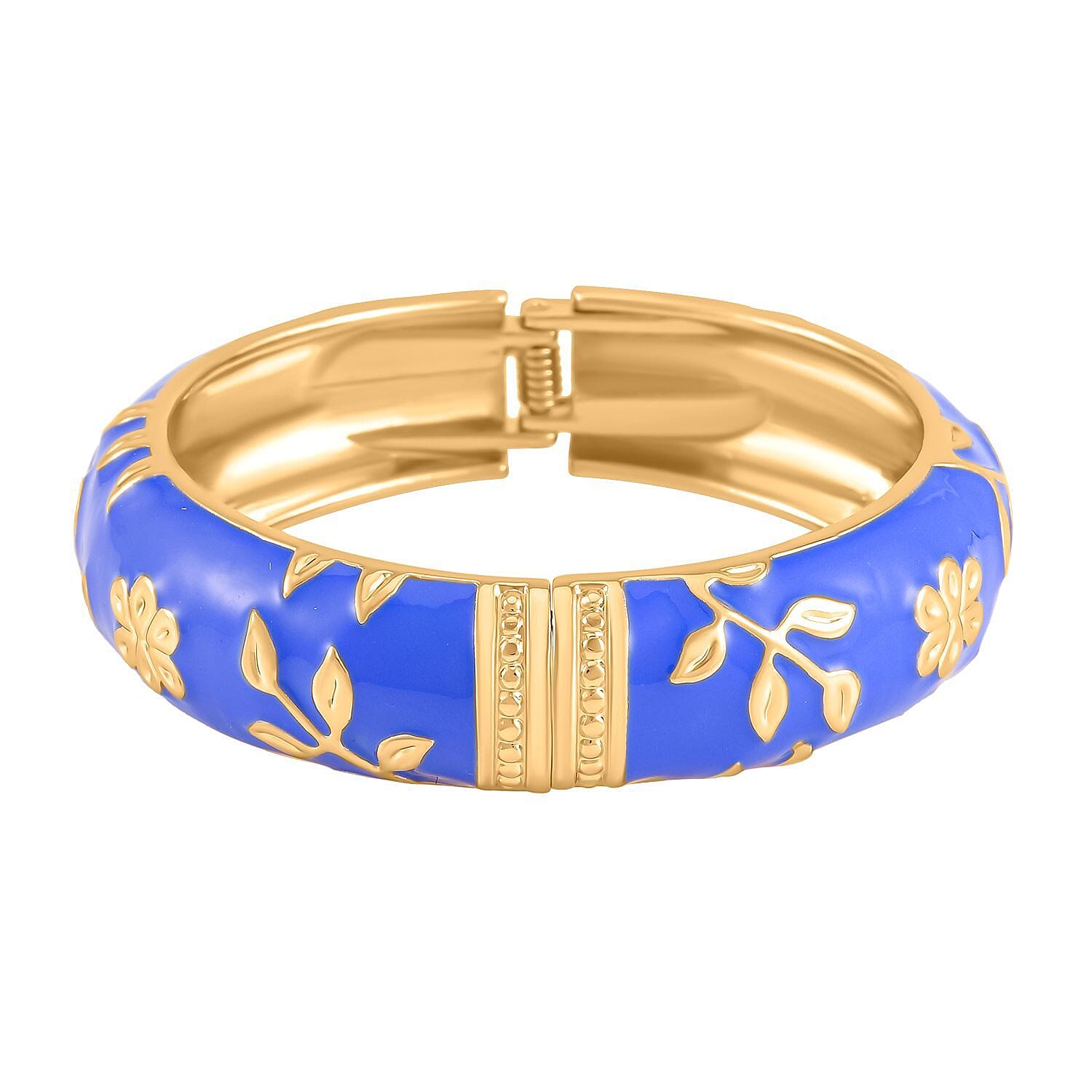 Designer Inspired - Enamelled Floral Blue Bangle (Size - 7.5)