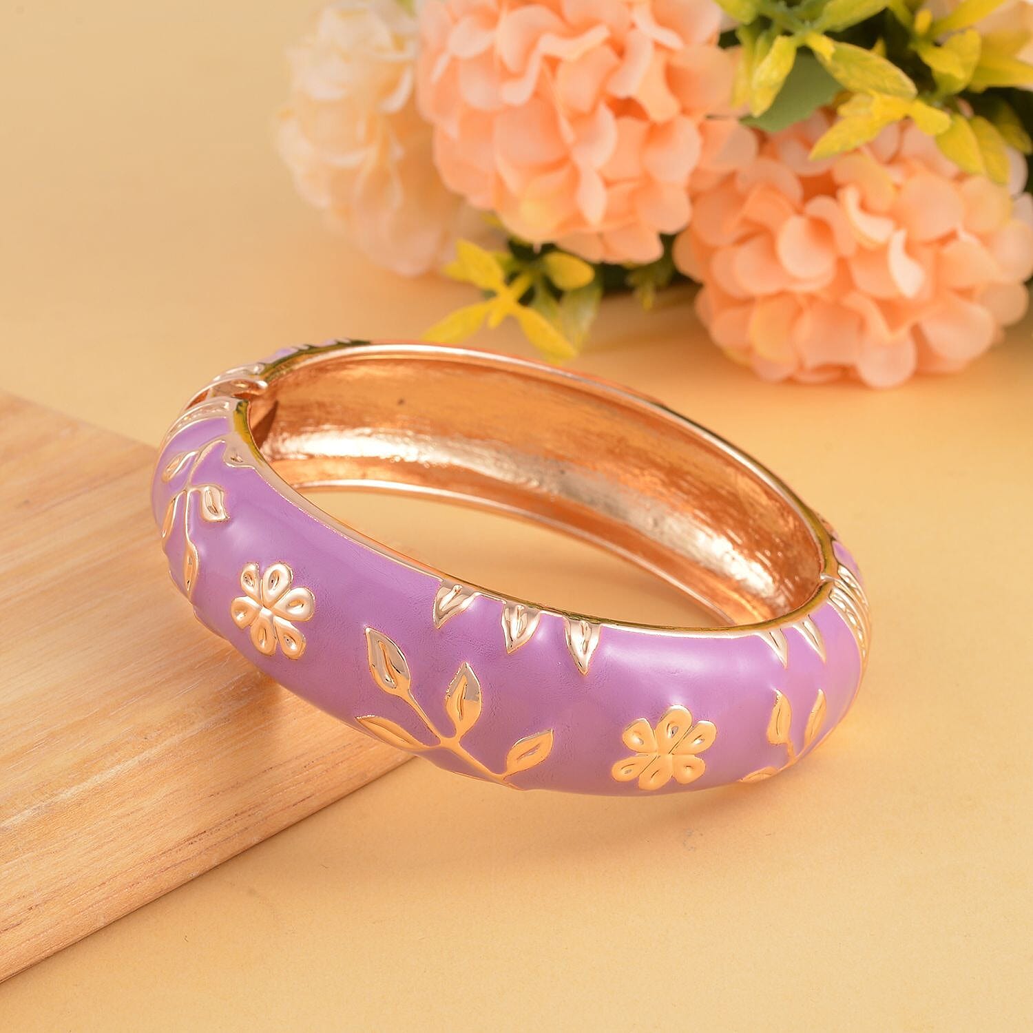 Designer Inspired Enamelled Floral Purple Bangle (Size - 7.5)