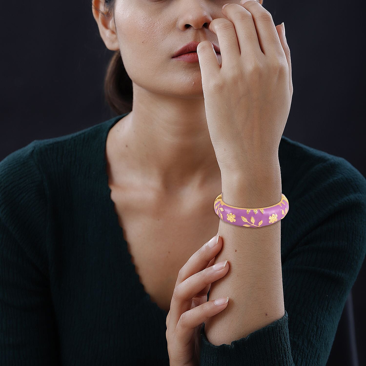 Designer Inspired Enamelled Floral Purple Bangle (Size - 7.5)