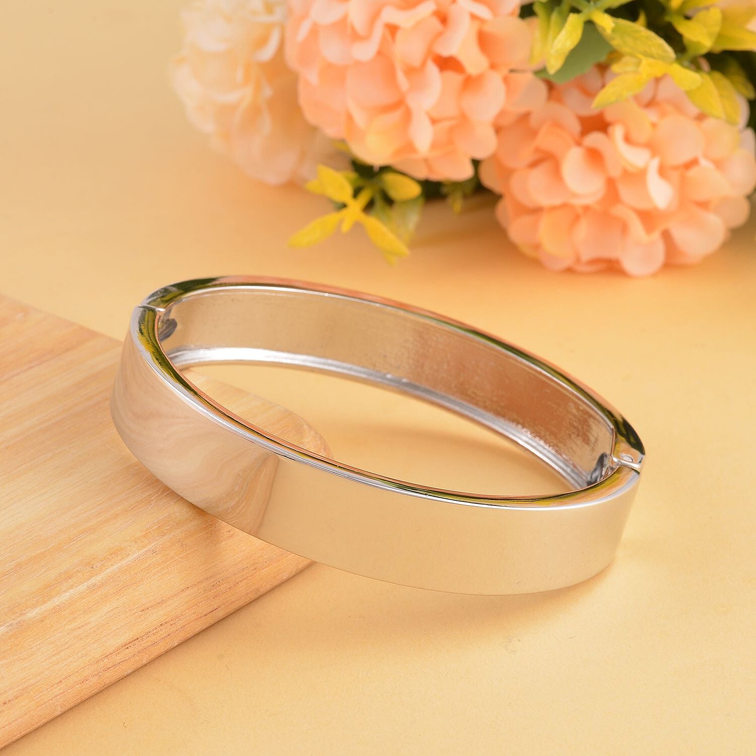 Designer Inspired Hinged Bangle in Silver Tone