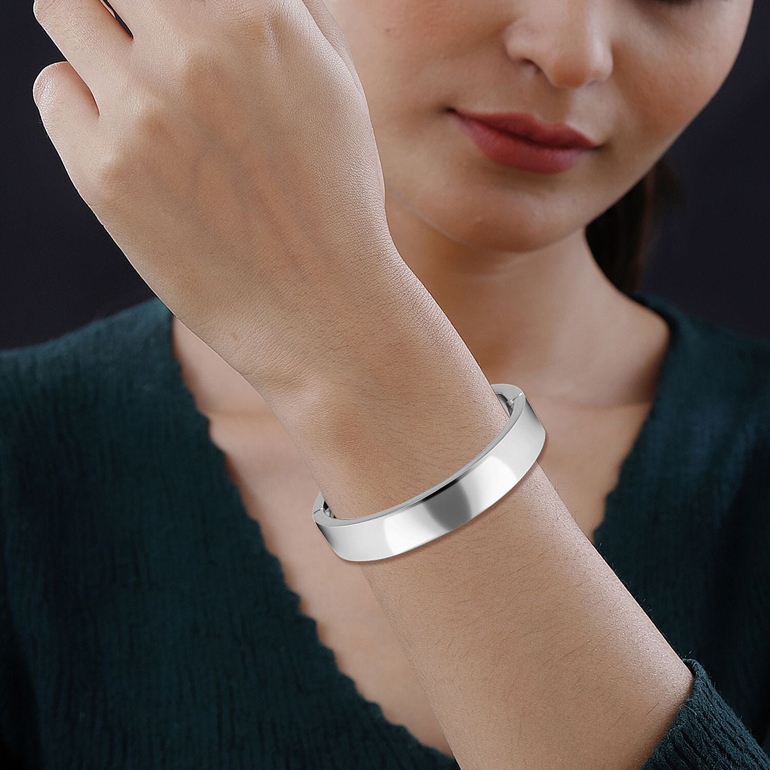 Designer Inspired Hinged Bangle in Silver Tone