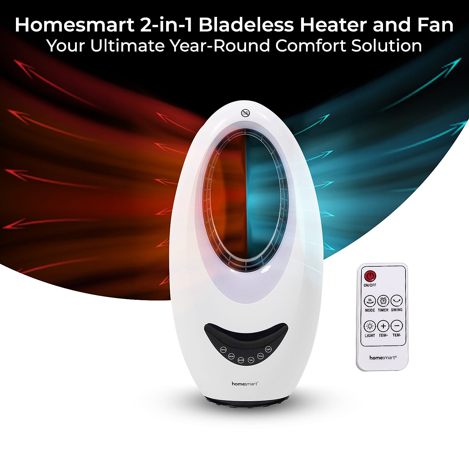 Biggest TV Offer - Energy Efficient 2-In-1 Cooling Fan and Bladeless Heater With Optional Ambient Lights & Remote