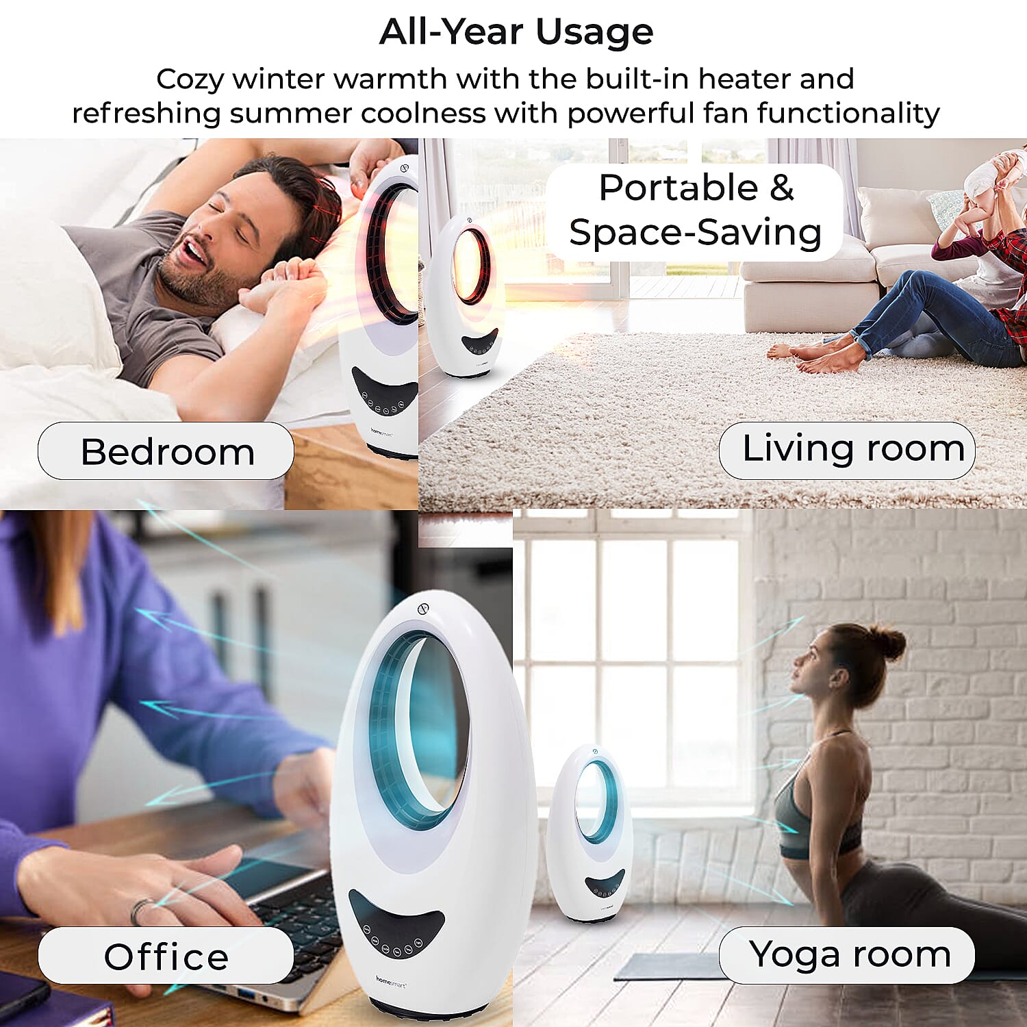 Biggest TV Offer - Energy Efficient 2-In-1 Cooling Fan and Bladeless Heater With Optional Ambient Lights & Remote