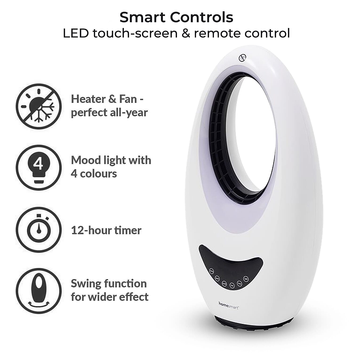 Biggest TV Offer - Energy Efficient 2-In-1 Cooling Fan and Bladeless Heater With Optional Ambient Lights & Remote