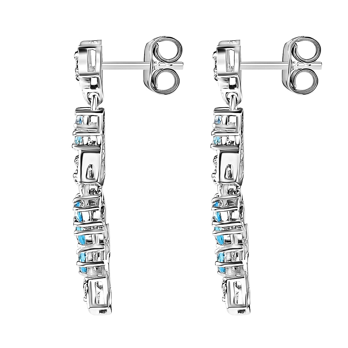 GP Celestial Dream Collection - Moissanite & Skyblue Topaz Dangle Earrings in Platinum Overlay Sterling Silver 1.95 Ct