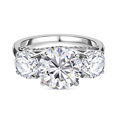 Moissanite Ring in Platinum Overlay Sterling Silver 4.30 Ct.